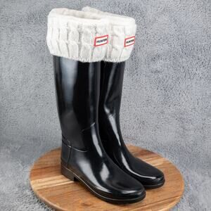 Hunter Ladies 7 Original Tall Wellington Gloss Black Rain Boots Removable Liner